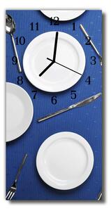 Skleněné hodiny vertikální Kuchyně. Modrá kuchyňská deska 30x60 cm