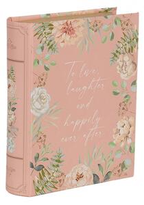 Růžový úložný box ve tvaru knihy s květy Happily Ever After – 17x14x5 cm
