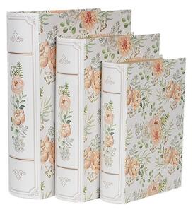 Sada 3 bílých úložných boxů ve tvaru knihy s oranžovými květy – 29x24x7/25x20x6/22x16x5 cm
