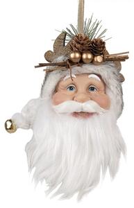 Bílo-zlatá vánoční závěsná ozdoba Santa Claus s šiškami – 10x9x28 cm