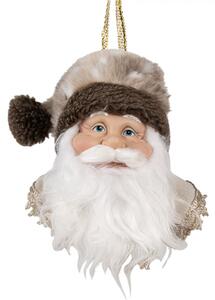 Béžovo-hnědá vánoční závěsná ozdoba Santa Claus s kožešinovou čepicí – 10x9x28 cm