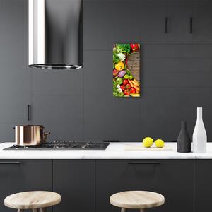 Skleněné hodiny vertikální Kuchyňská zelenina barevné dřevo 30x60 cm
