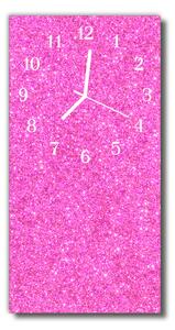 Skleněné hodiny vertikální Pink brokát 30x60 cm