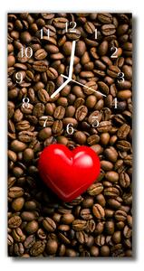 Skleněné hodiny vertikální Kuchyňské srdce barevných kávových zrn 30x60 cm