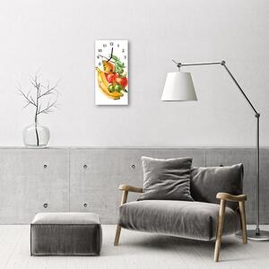 Nástěnné hodiny vertikální Kuchyňské ovoce banány akvarel 30x60 cm