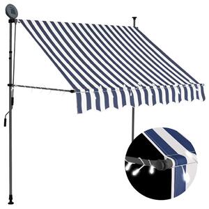 Ručně zatahovací markýza s LED světlem 200 cm modrobílá 145843