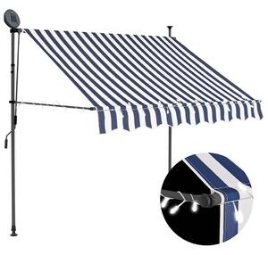 Ručně zatahovací markýza s LED světlem 150 cm modrobílá 145842