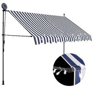 Ručně zatahovací markýza s LED světlem 300 cm modrobílá 145845
