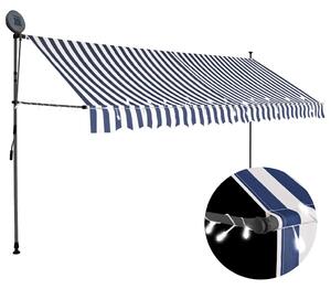 Ručně zatahovací markýza s LED světlem 350 cm modrobílá 145846