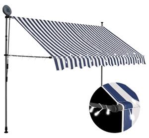 Ručně zatahovací markýza s LED světlem 250 cm modrobílá 145844
