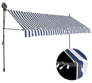 Ručně zatahovací markýza s LED světlem 400 cm modrobílá 145847