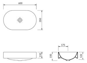 Cersanit Inverto Oval umyvadlo na desku 60 x 35 cm, bílá, K671-009