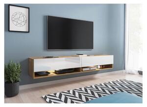 Televizní stolek s LED RGB osvětlením 180 cm WILLA A - dub wotan / lesklý bílý