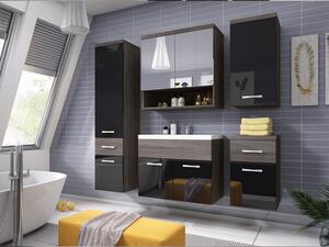 Koupelnový nábytek s umyvadlem WESLEY - šedý modřín bodega / lesklý černý