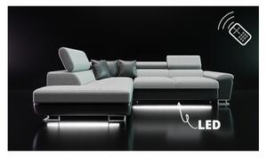 Rozkládací sedačka s úložným prostorem a LED podsvícením SAN DIEGO - bílá ekokůže, levý roh