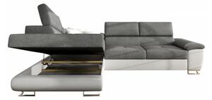 Rozkládací sedačka s úložným prostorem a LED podsvícením SAN DIEGO - bílá ekokůže, levý roh