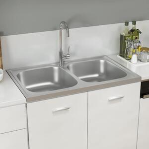Kuchyňský dvojitý dřez stříbrný 800x500x155 mm nerezová ocel 147234