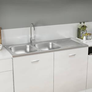 Kuchyňský dvojitý dřez stříbrný 1 200x500x155 mm nerezová ocel 147238