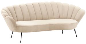 Světle béžová sametová třímístná pohovka Cosmopolitan Design Kingston II. 224 cm s černou podnoží