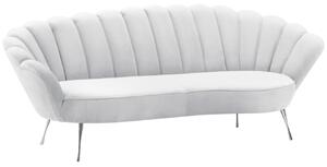 Světle šedá sametová třímístná pohovka Cosmopolitan Design Kingston II. 224 cm se stříbrnou podnoží