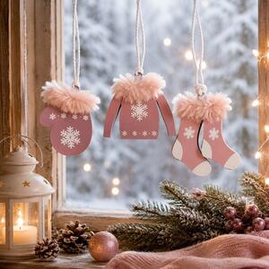 Dekorace závěsný set zima růžový 3ks/bal 6cm 3001193