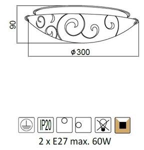 ACA DECOR Přisazené svítidlo CHAPLIN max. 2x60W/E27/230V/IP20, průměr 30cm