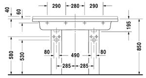 Duravit Starck 3 - Dvojumyvadlo, 3 otvory pro armaturu propíchnuté, 1300 x 485 mm, bílé 0332130030