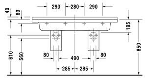 Duravit Starck 3 - Dvojumyvadlo, 3 otvory pro armaturu propíchnuté, 1300 x 485 mm, bílé 0332130030