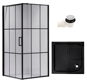 BPS-koupelny Čtvercový sprchový kout BS13B 90x90 černý/transparent + vanička SXL02B BL černá
