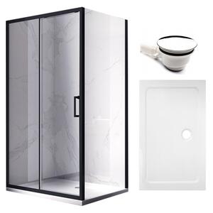 BPS-koupelny Obdélníkový sprchový kout KZ103A BL 100x80 černý/transparent + vanička ST03A WH bílá