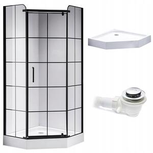 BPS-koupelny Pětiúhelníkový sprchový kout BS06B 90x90 černá/transparent + vanička SXL07B WH bílá