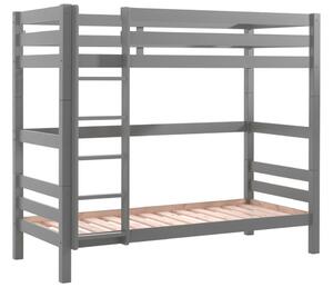 Šedá borovicová dvoupatrová postel Vipack Pino 90 x 200 cm s rámem uprostřed
