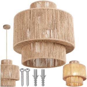 Tectake Závěsné svítidlo Allegra z juty v boho stylu, 40W - přírodní