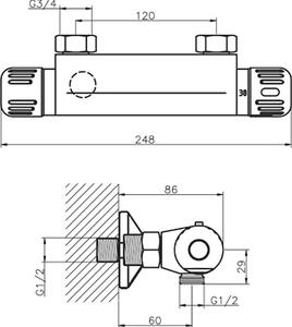 Novaservis Sprchová termostatická baterie 120 mm Aquamat chrom (2664/1,0)