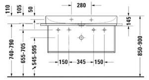 Duravit DuraSquare - umyvadlo na dvě baterie, šířka: 100 cm, hloubka: 47 cm, D 2353100043
