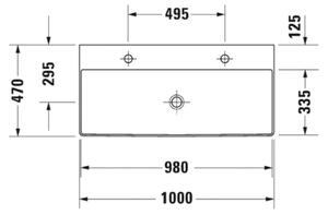 Duravit DuraSquare - umyvadlo na dvě baterie, šířka: 100 cm, hloubka: 47 cm, D 2353100043