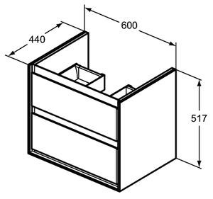 Ideal Standard Connect Air- Skříňka pod umyvadlo 60cm, 2 zásuvky, Dekor šedý dub + matný bílý lak E0818PS