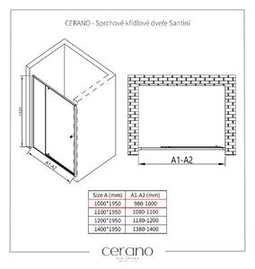 Cerano Santini, křídlové sprchové dveře 100x195 cm, 6mm čiré sklo, černý profil, CER-CER-428689