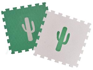 Vylen Pěnové podlahové puzzle Minideckfloor Kaktus Tmavě zelený s krémovým kaktusem 340 x 340 mm