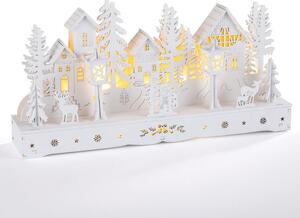 Dřevěná LED dekorace VESNICE bílá délka 30 cm
