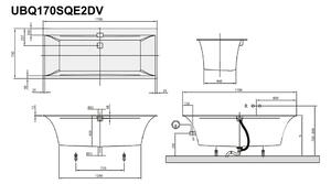 VILLEROY & BOCH Villeroy Boch Square EDGE 12 Duo: Vana 1700x750 mm, Quaryl, včetně nohou (samolepicí), odpadu a přepadu, bílá Alpin UBQ170SQE2DV-01