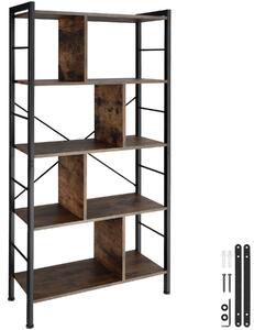 Tectake Policový regál Charleston 75,5x30x155cm - Industriální dřevo tmavé, rustikální