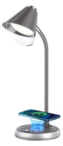 Immax 08972L FINCH stolní lampa LED 9W 150-450lm 3000-6000K, šedá, stříbrná, stmívatelné, Qi bezdrátové nabíjení pro chytré telefony, CCT