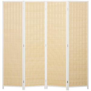 HOMCOM Skládací Oddělovač Místnosti 4 Panely 180x180 cm Ručně Tkaný z Bambusu a Bavlny Elegantní Dekorace do Obývacího Pokoj Bílá | Aosom