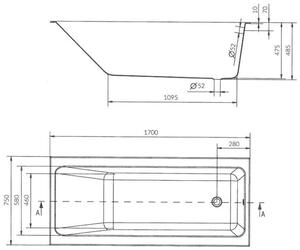 Cersanit Crea slim akrylátová vana 170x75cm + nožičky, S301-226