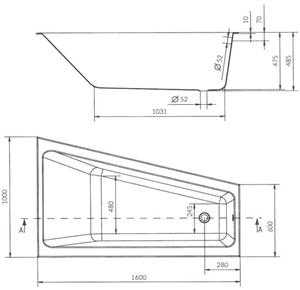Cersanit Crea slim asymetrická vana pravá 160x100cm + nožičky, S301-230