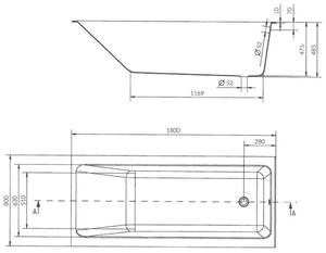 Cersanit Crea Slim akrylátová vana 180x80cm + nožičky, bílá, S301-227
