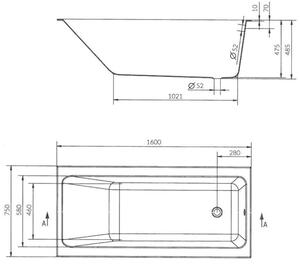 Cersanit Crea Slim akrylátová vana 160x75cm + nožičky, S301-225