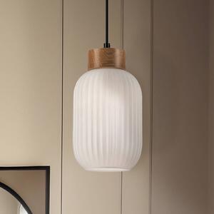 Lamkur Závěsné světlo Harmony, Ø 14 cm, bílá/dub, sklo/dřevo, stmívatelný, Bílá / opál, Obývací pokoj / jídelna, Sklo, Skandinávský