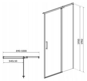 Cersanit Moduo - Dveře do niky / Dveře pro sprchový kout, pravé, 90x195cm, chromový profil-čiré sklo, S162-006